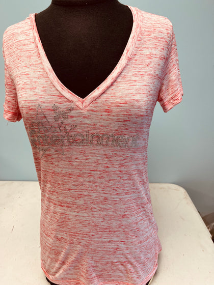TE Pink & White V-Neck Shirt with Rhinestones - TECOMPS