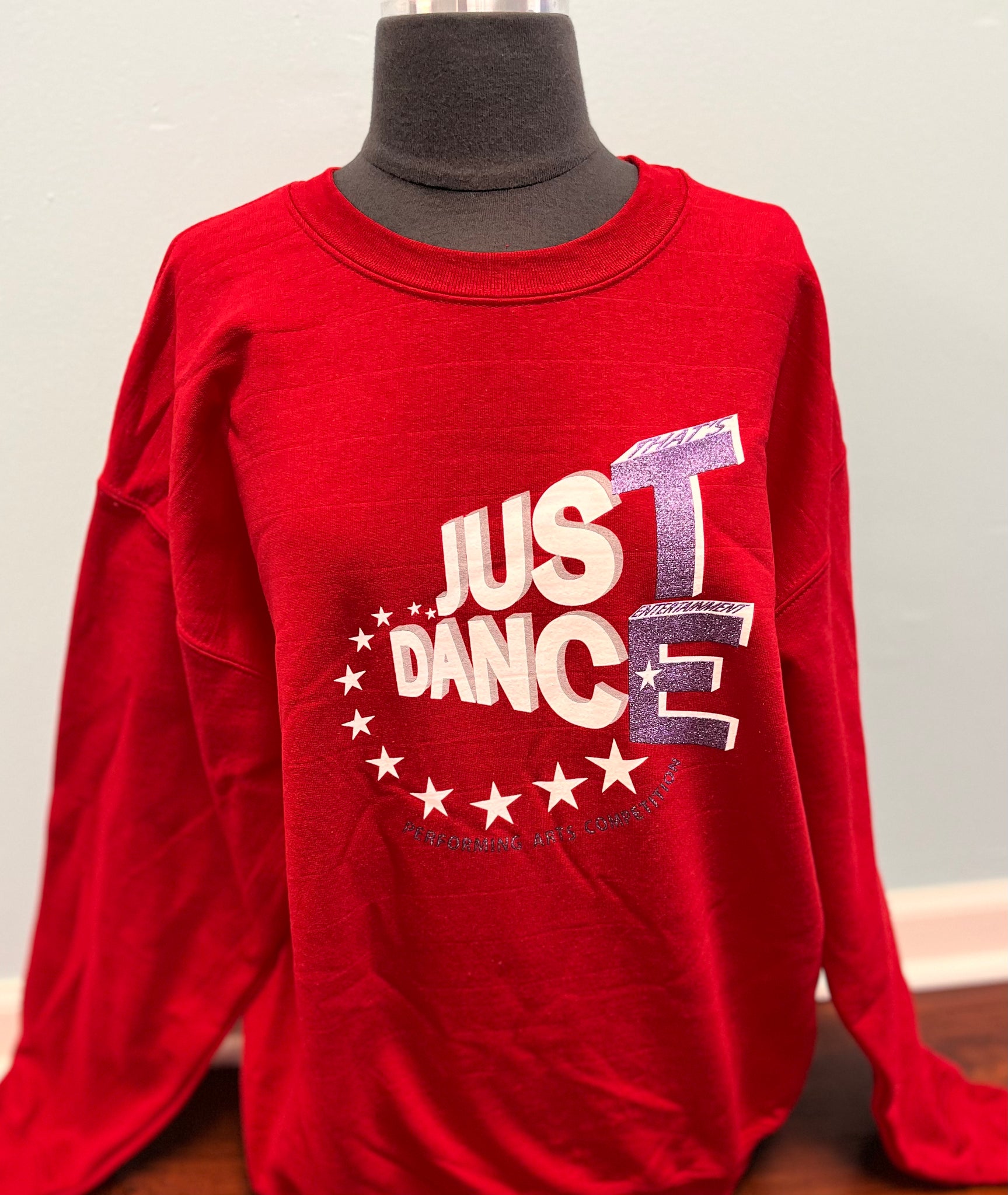 TE Just Dance Sweatshirt Red with Purple Sparkles