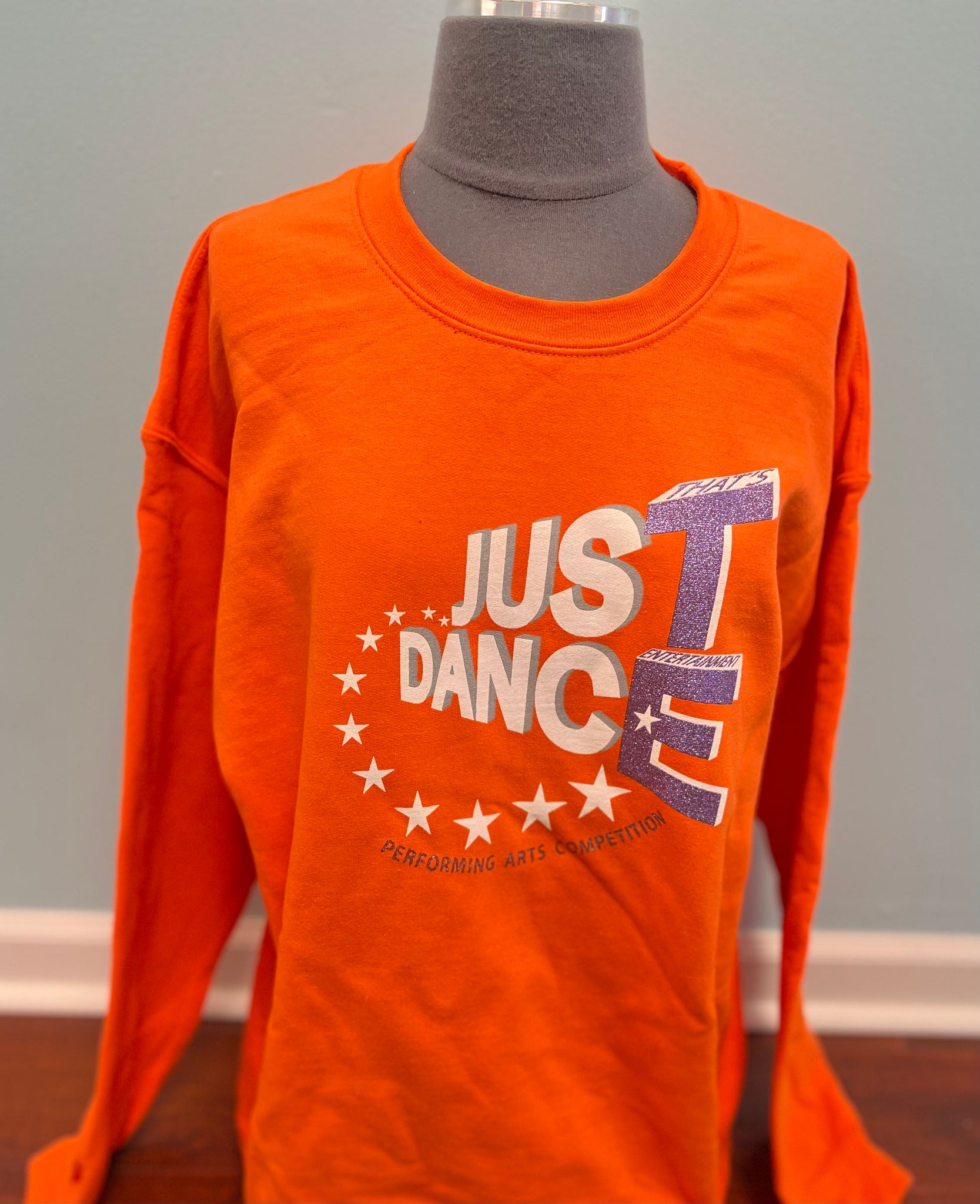 TE Just Dance Sweatshirt Neon Orange with Purple Sparkles